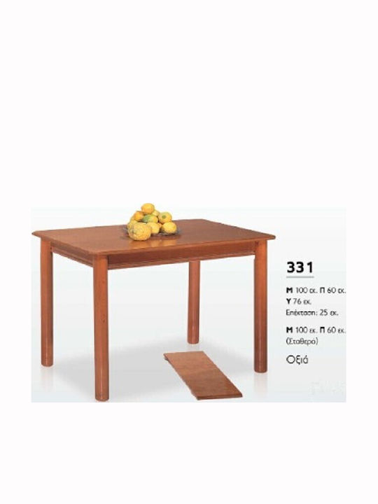 Table Kitchen Extendable Wooden Natural 100(+25)x60x76cm