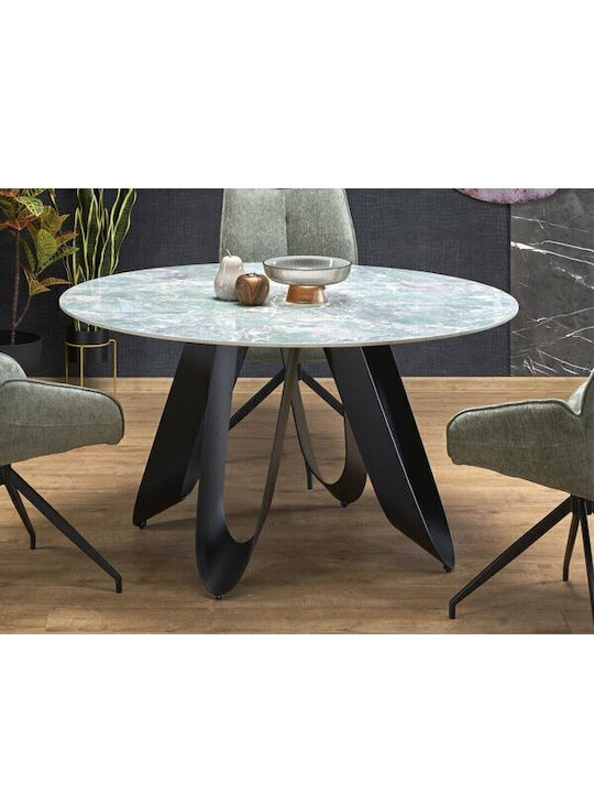 Houston 1662 Round Table Dining Room with Marble Surface Green Marble, Black 76x76cm