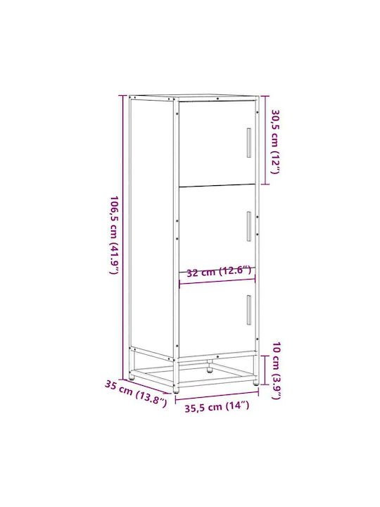 Hochschrank Wandnischenschrank Wohnzimmer aus Holz & Metall Grau 35.5x35x106.5cm