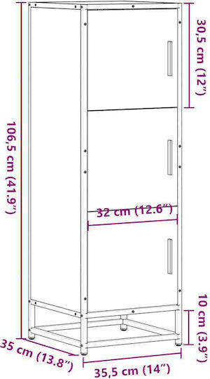 Highboard Wall Cabinet for Living Room made of Wood and Metal Grey 35.5x35x106.5cm