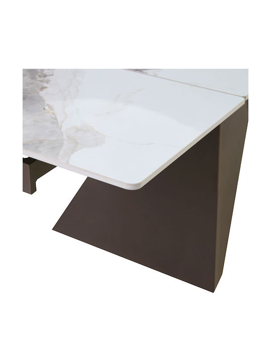 Marron Tisch Küche Ausziehbar mit Steinoberfläche White Marble Effect 180x90x75cm