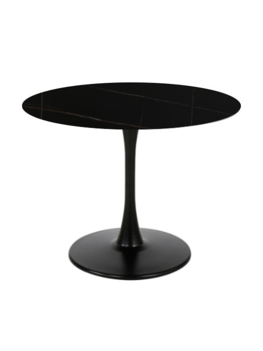 Volcano Tisch Küche mit Steinoberfläche Black Velvet-Black Metal 90x90x75cm