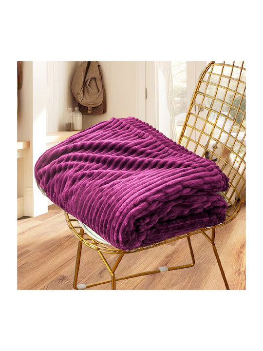 Το μεγάλο παζάρι Κουβέρτα Fleece Υπέρδιπλη 220x240εκ. Μωβ