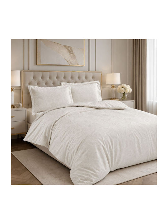Tac Set Huse Pentru Pilote (2 Buc) Bumbac Satinat 160x220cm Simplă Cu Față De Pernă & 1 Cearceaf Ecru
