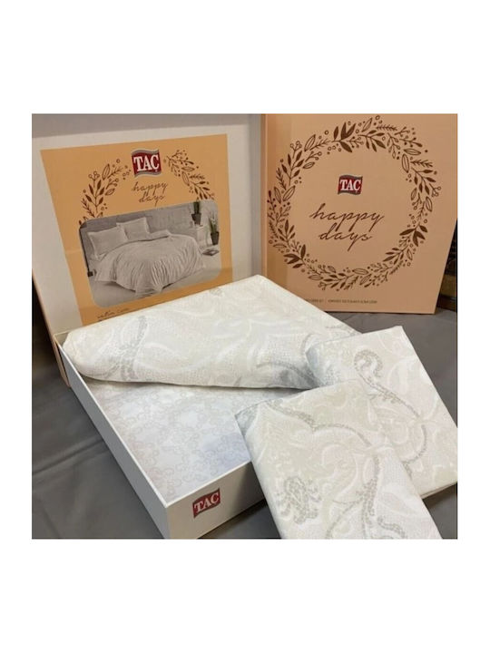Tac Set Huse Pentru Pilote (2 Buc) Bumbac Satinat 160x220cm Simplă Cu Față De Pernă & 1 Cearceaf Ecru
