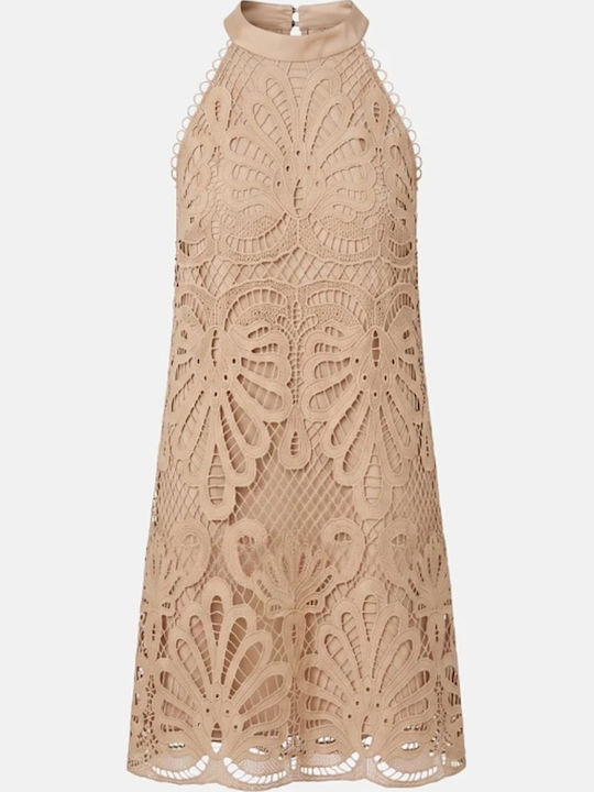 Summer Midi Dress for Wedding / Christening Off-Shoulder with Lace Natural