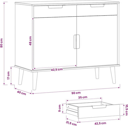 Bufet Molde din Lemn cu Sertare Caramel 90x40x80cm