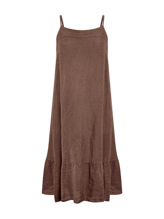 Celestino Rochie de damă Midi din in cu legare la spate Loose Fit Maro