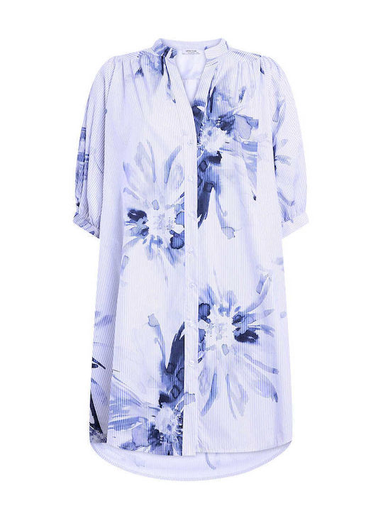 Celestino Women's Shirt Dress Balloon Sleeve Loose Fit Blue