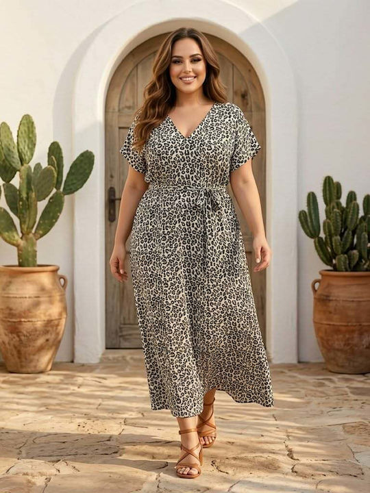Καλοκαιρινό Midi Φόρεμα Μαυρο Animal Print