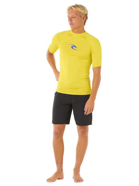Rip Curl UPF 50+ Men Short Sleeve Sun Protection Shirt Yellow