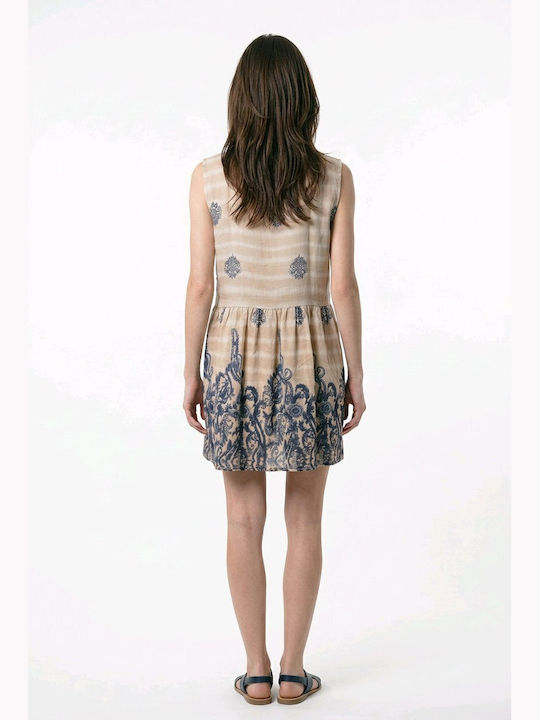 Summer Mini Dress Beige-Blue