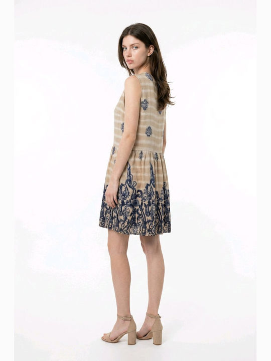 Summer Mini Dress Beige-Blue