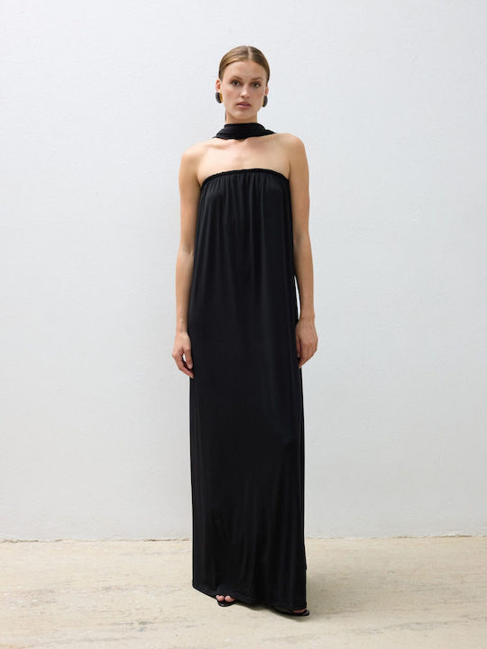 Summer Maxi Evening Strapless Black Dress