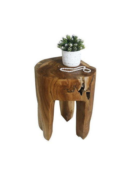 Round Side Table Natural from Solid Wood Beige L30xW30xH40cm.