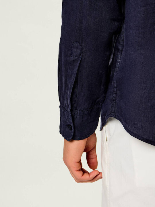 Long Sleeve Linen Shirt Navy Blue