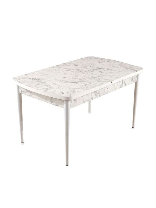 Trend Masă Sala de mese Masa extensibilă cu Suprafață de Marmură Marble Effect White 132(+38)x76.5x79buc