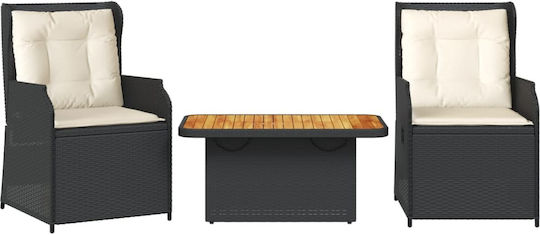 3-Piece Living Room Set Black with Pillows 3-Piece Living Room Set Black with Pillows