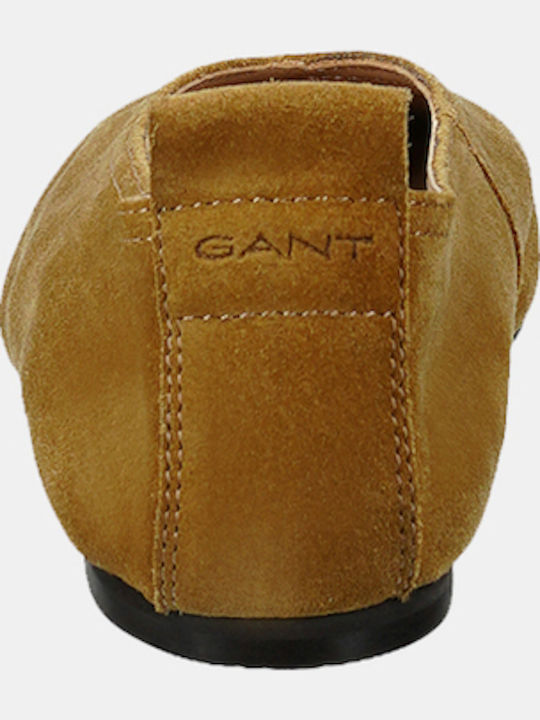 Leather Women's Pointed Toe Ballerinas in Beige Colour