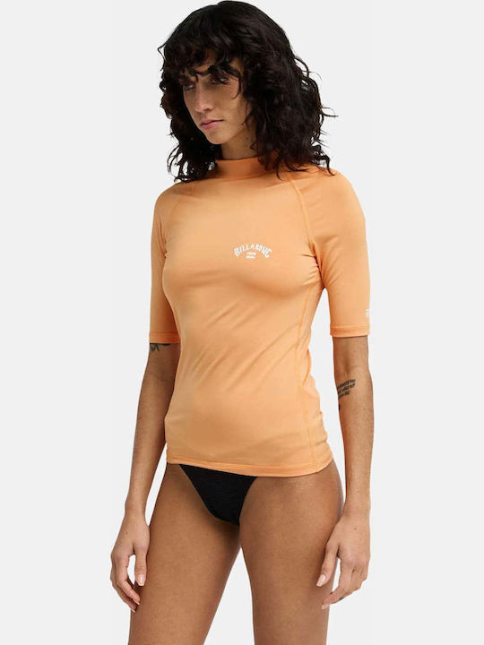 Billabong Surf Дамска Къс Ръкав Слънцезащитна Блуза Оранжева