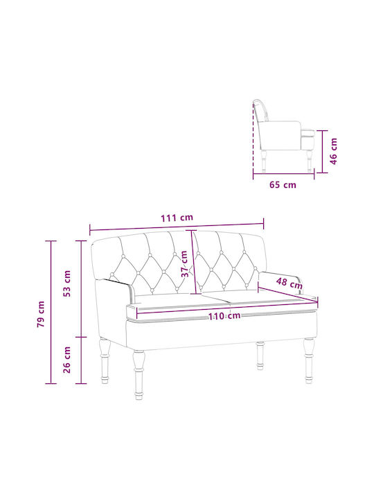 Canapea Cu Două Locuri Catifea Albastru Deschis 111x65x79cm