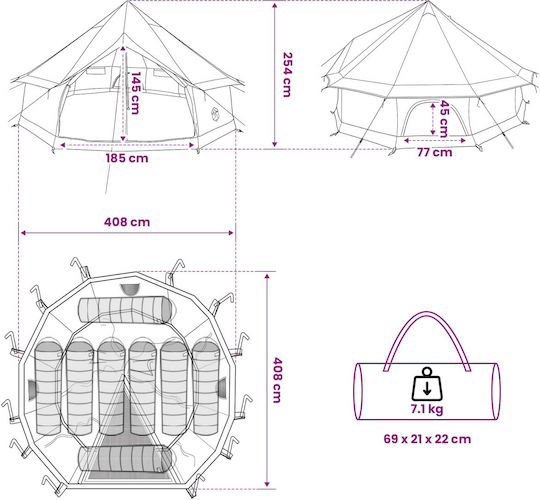 vidaXL Σκηνή Camping Teepee Πράσινη 4 Εποχών 400x400x250εκ.