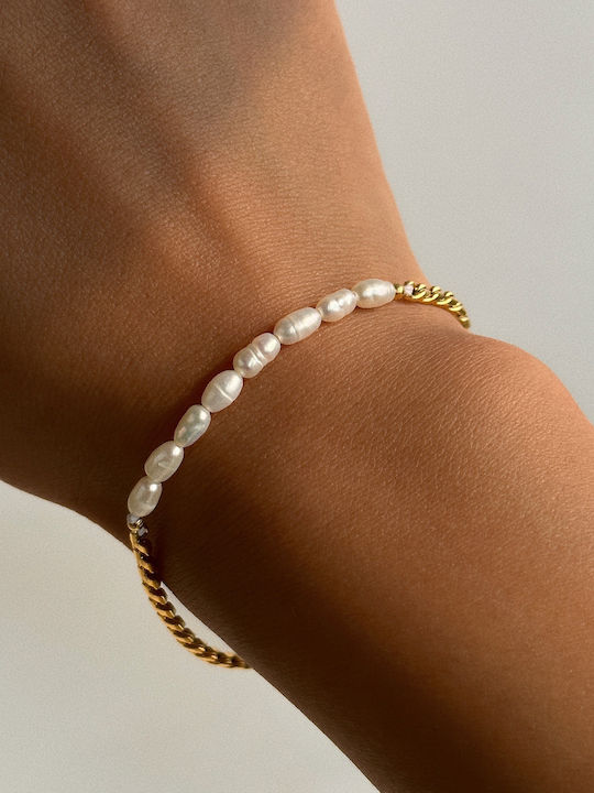 Enotia Damen Armband aus Edelstahl Vergoldet mit Perlen