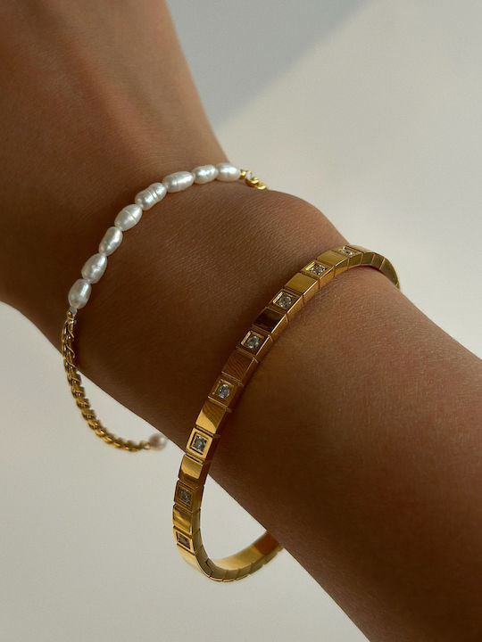 Enotia Damen Armband aus Edelstahl Vergoldet mit Perlen