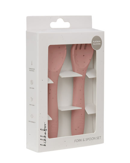Kikka Boo Baby Set with Fork Platinum with Heat Sensing from Silicone for 6+ Months Pink 2pcs