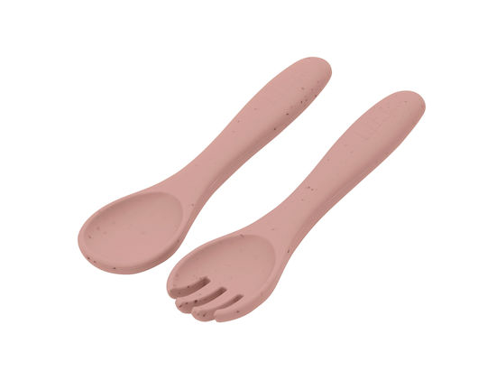 Kikka Boo Baby Set with Fork Platinum with Heat Sensing from Silicone for 6+ Months Pink 2pcs