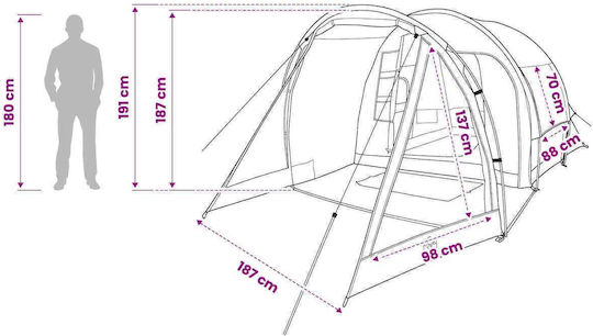 vidaXL Σκηνή Camping Τούνελ Χακί 488x244x183εκ.