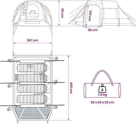 vidaXL Σκηνή Camping Τούνελ Χακί 488x244x183εκ.