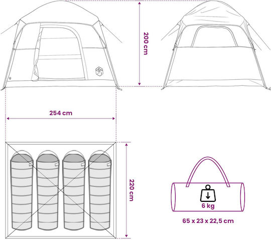vidaXL Σκηνή Camping Χακί 244x213x183εκ.