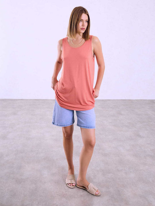 Celestino Women's Sleeveless Monochrome Loose Fit Blouse Coral