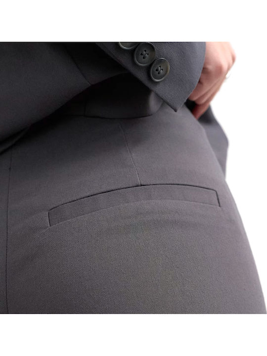 Women's High Rise Fabric Capri Trousers in Skinny Fit Anthracite