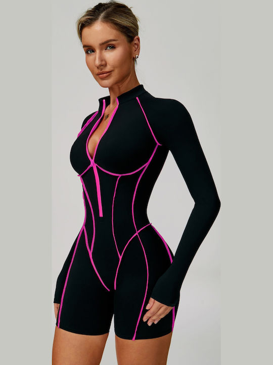 Γυναικεία Μακρυμάνικη Ολόσωμη Φόρμα Black, Pink