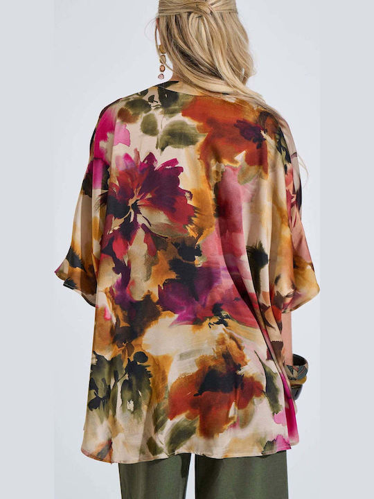 Long Sleeve Women's Satin Shirt Olive