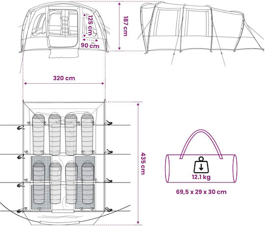 vidaXL Къмпинг тунел Каки 427x315x178см