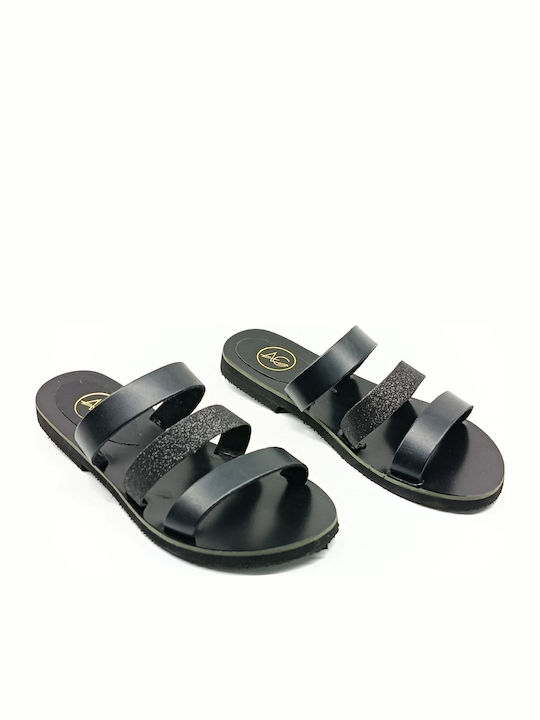 Leather Women's Flat Sandals Black
