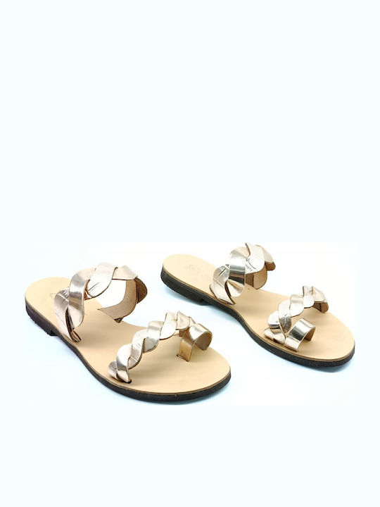 Leather Women's Flat Sandals Gold