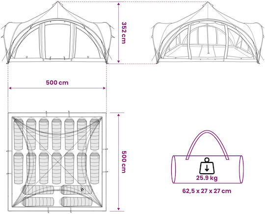 vidaXL Camping Teepee Tent Grey 500x500x350cm