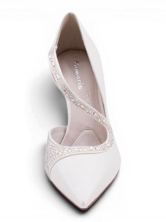 Pointed Toe Heels with Strap & High Heel Ecru