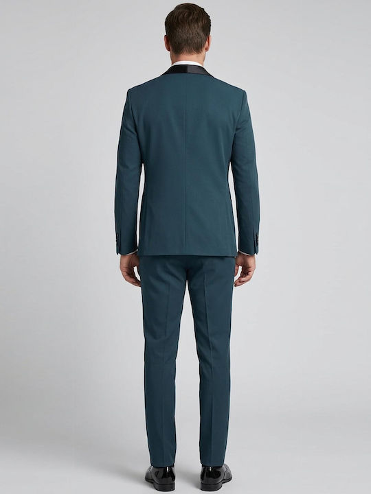 Men's Groom's Suit with Vest Slim Fit Dark Green