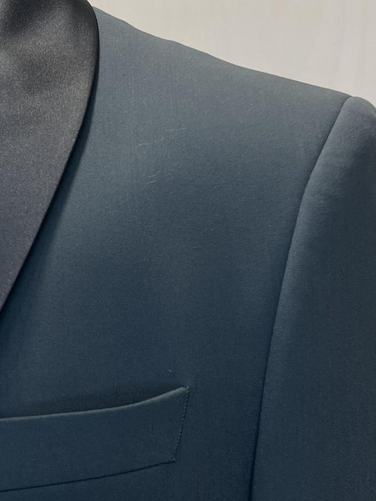Men's Groom's Suit with Vest Slim Fit Dark Green