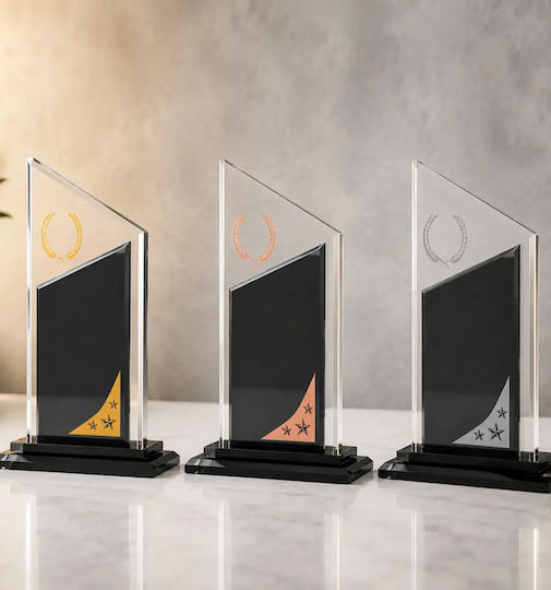 Crystal Award 15x25cm 16mm Star Design Code Pb-802 Gold