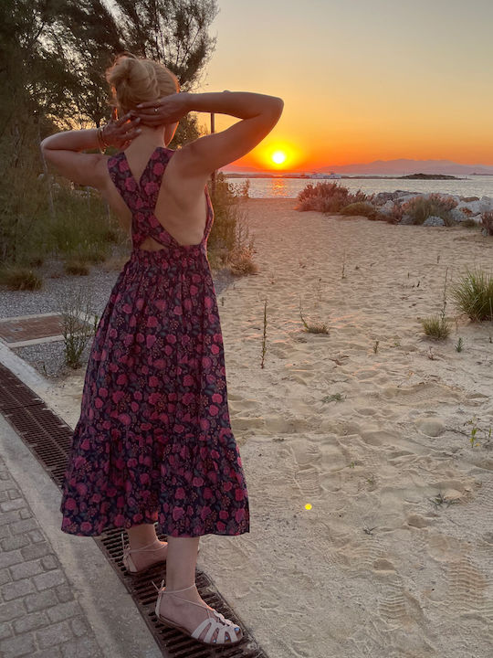 Summer Midi Dress with Ruffles Blue