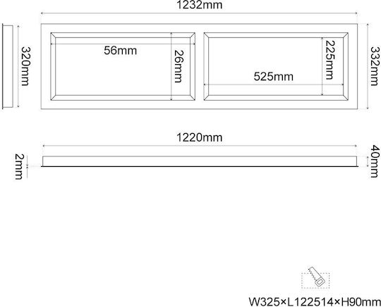 Skylight Full Spectrum 332*1232*40mm 100w Ra95 150lm/w Cct 230v