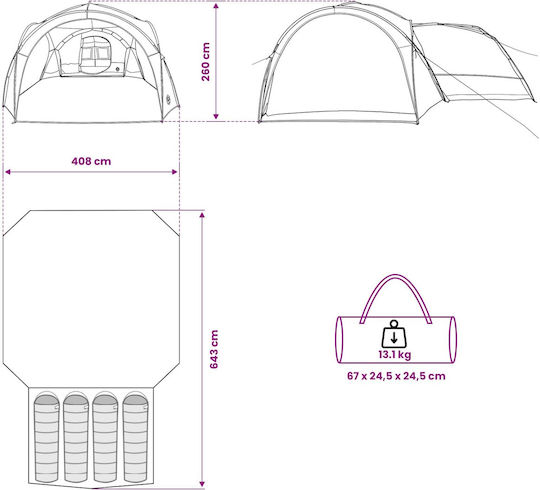 vidaXL Camping Tent Blue 410x410x250cm