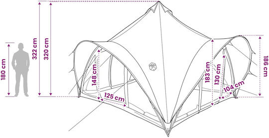 vidaXL Summer Camping Teepee Tent Grey for 6 People 400x400x350cm
