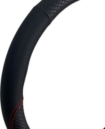Leather Steering Wheel Cover 38 Cm Waves Black Red Stitching 1 Pc